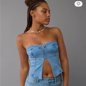 Stylish Blue Denim Strapless Top